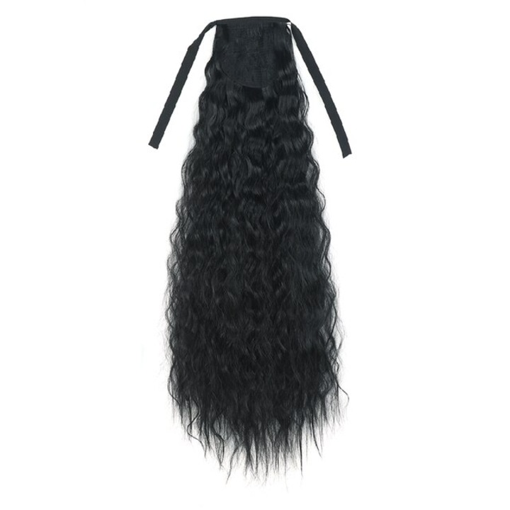 Extensie de par Coada par Neagra, creata, cu panglici, 60 cm, Animis Beauty ®, fibra sintetica cu aspect natural