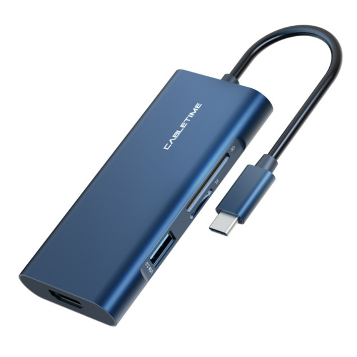 USB Hub C160, CableTime, 7 порта, USB-C, 0.15 m, Син