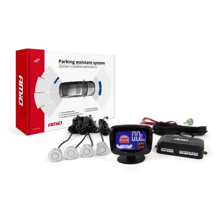 Sistem parcare cu 4 senzori, Amio, 22 mm, Negru