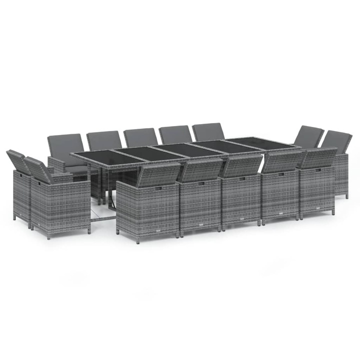 Set mobilier de gradina cu perne vidaXL, 15 piese, gri, poliratan, 72.6 kg 3095591