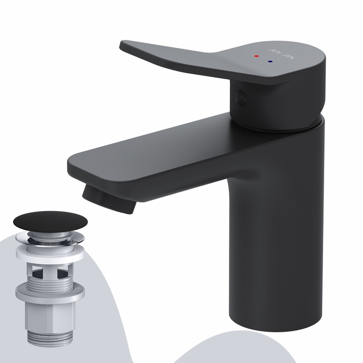 AM.PM X-Joy FXA82122 mosdócsaptelep leeresztő szeleppel, egykaros, 3/8'', levegőztető, kerámia patron, Matt fekete