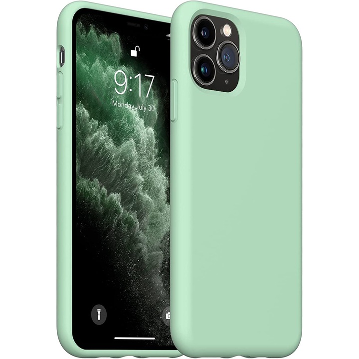 Husa din silicon ultra-slim MATA cu microfibra pe interior, compatibila cu iPhone 11 Pro Max / Verde