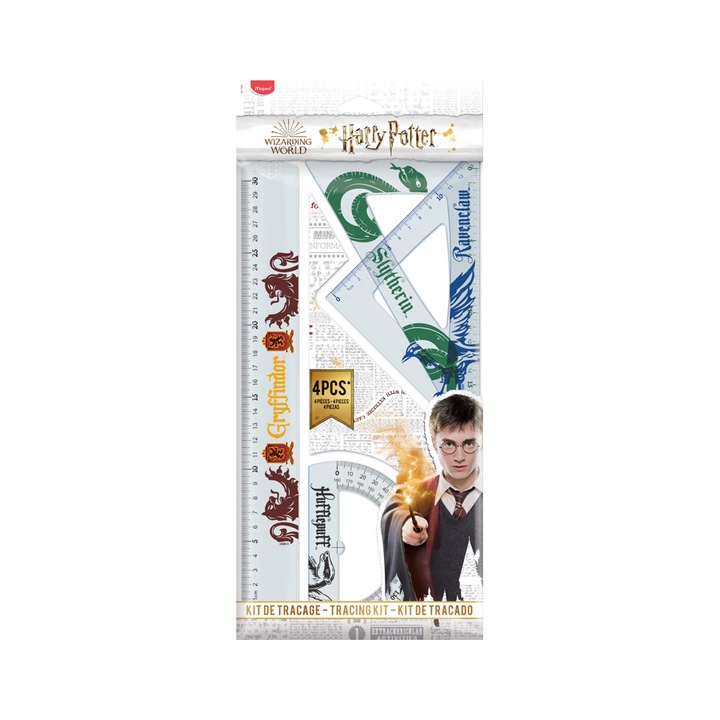 Set instrumente geometrie, Maped, Cu Harry Potter, 4 piese, Plastic