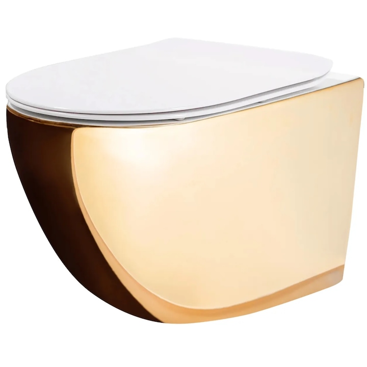 Rea Carlo Mini Flat Gold/White falra szerelhető WC csésze, arany/fehér