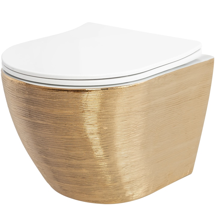 Rea Carlo Mini Flat Brush Gold/White falra szerelhető WC csésze, csiszolt arany/fehér