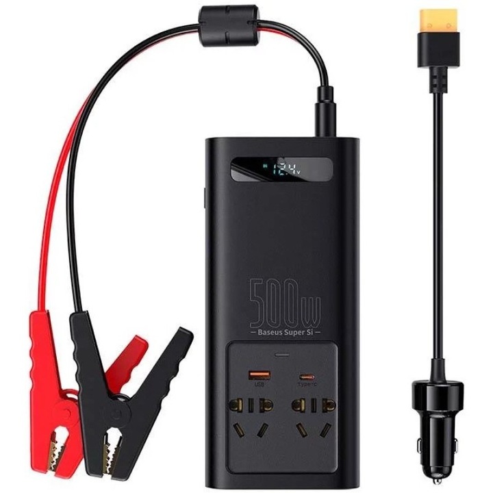 Инвертор за автомобил Baseus, 500W, 220V, CN, EU, черен