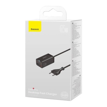 Incarcator rapid Baseus GaN3 Pro, 2x USB-C, 2x USB, 65W (negru)
