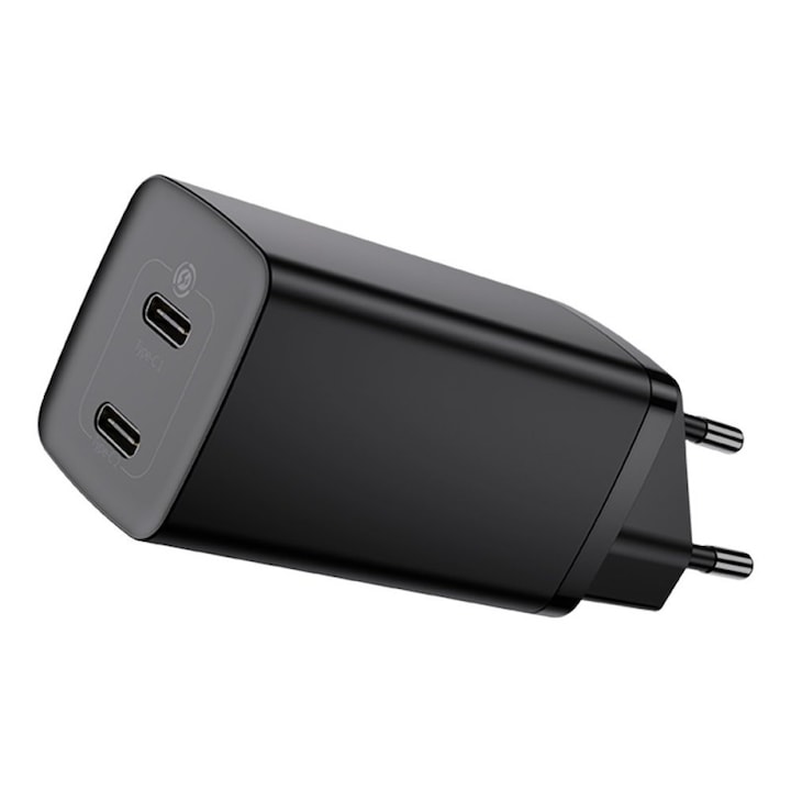 Baseus GaN Lite fali töltő, 2x USB-C, 65W, EU, fekete