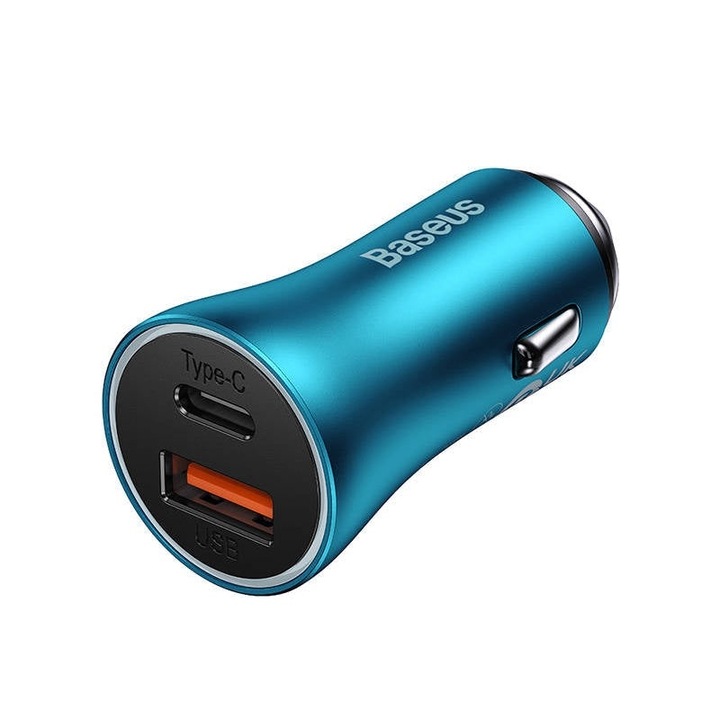 Зарядно за кола Baseus Golden Contactor Max, USB + USB-C, 60W, синьо