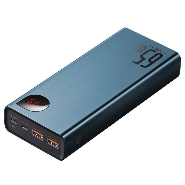 Baseus Adaman Metal Powerbank 20000mAh, PD, QC 3.0, 65W, 2xUSB + USB-C + mikro USB, kék