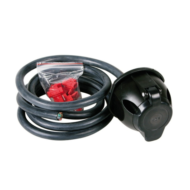 Удължителен кабел/контакт, Лампа, 7 пина, 160 см, Черен