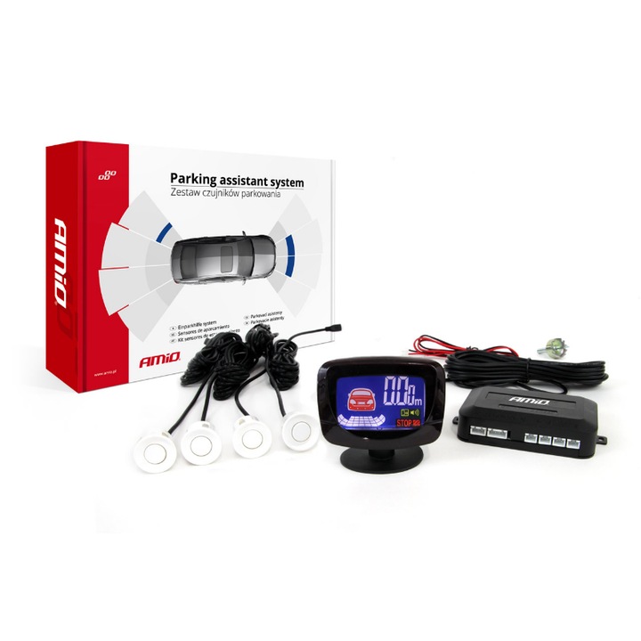 Parkolórendszer 4 érzékelővel, Amio, 12 V, Fekete