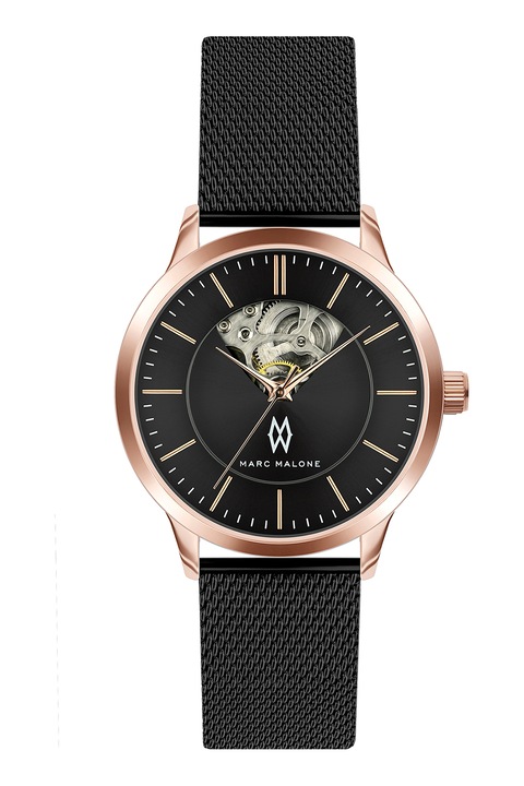 MARC MALONE, Автоматичен часовник с лого, Златист, Черен