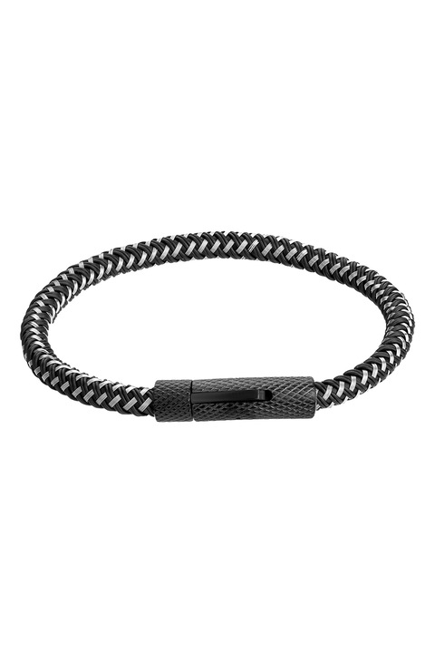 Paul McNeal, Rozsdamentes acél és bőr karkötő, Ezüstszín, Fekete