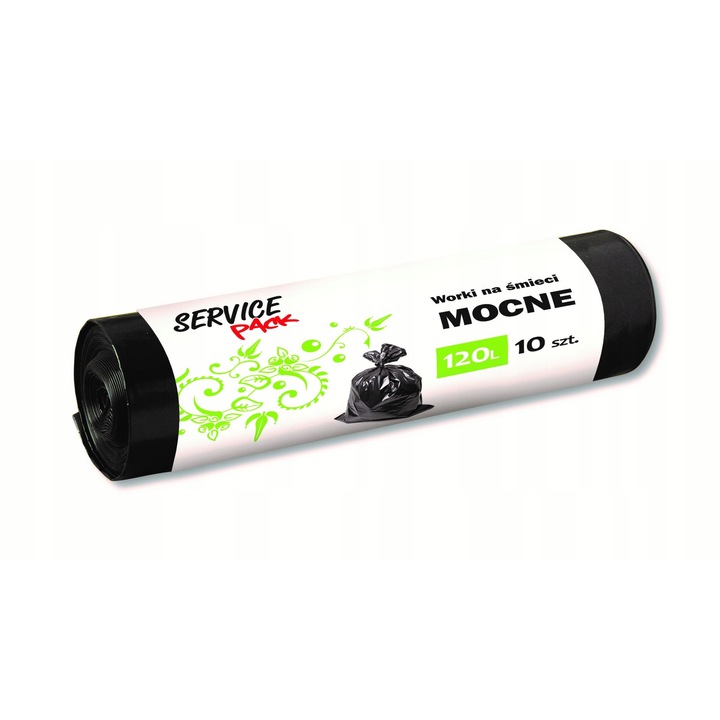 Издръжливи торби за боклук, Service Pack, 120L, 10 броя, Черни