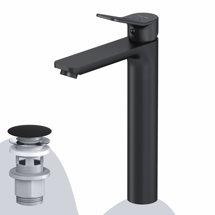 Lavoar AM.PM Х-Joy FXA92222 mosdócsaptelep alsó szeleppel, munkalapra szerelhető, SoftMotion kerámiapatron 35 mm, Neoperl levegőztető, sárgaréz, Matt fekete