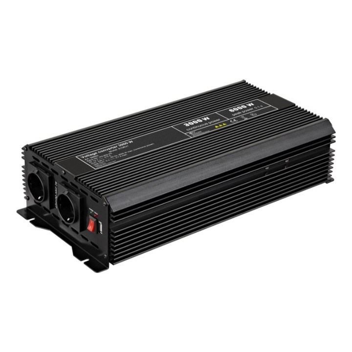 Invertor auto Goobay, 12V la 230V, 3000 W, Negru