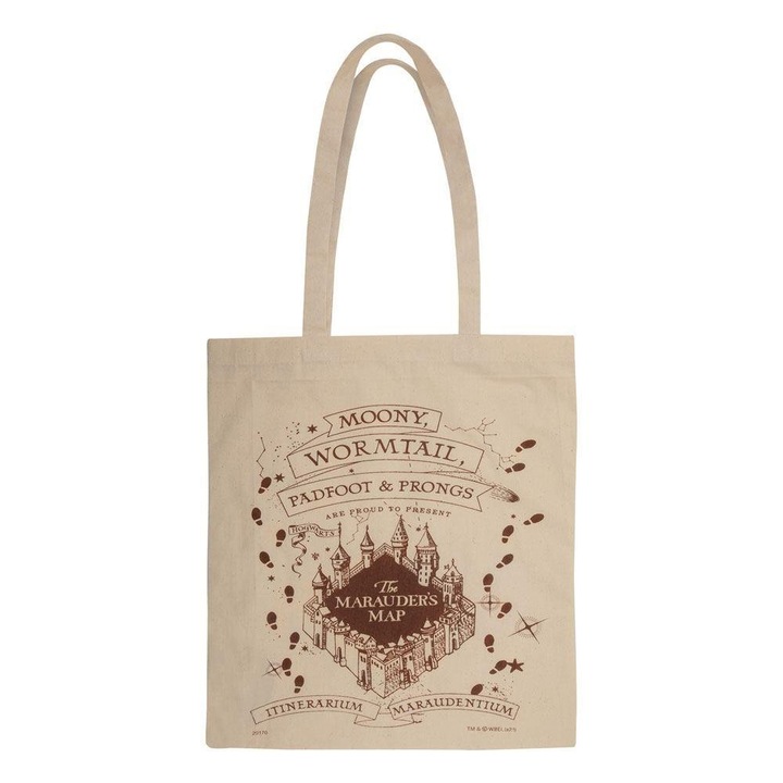 Geanta tote bag, Cinereplicas, Model Harry Potter, Bumbac, Crem/visiniu