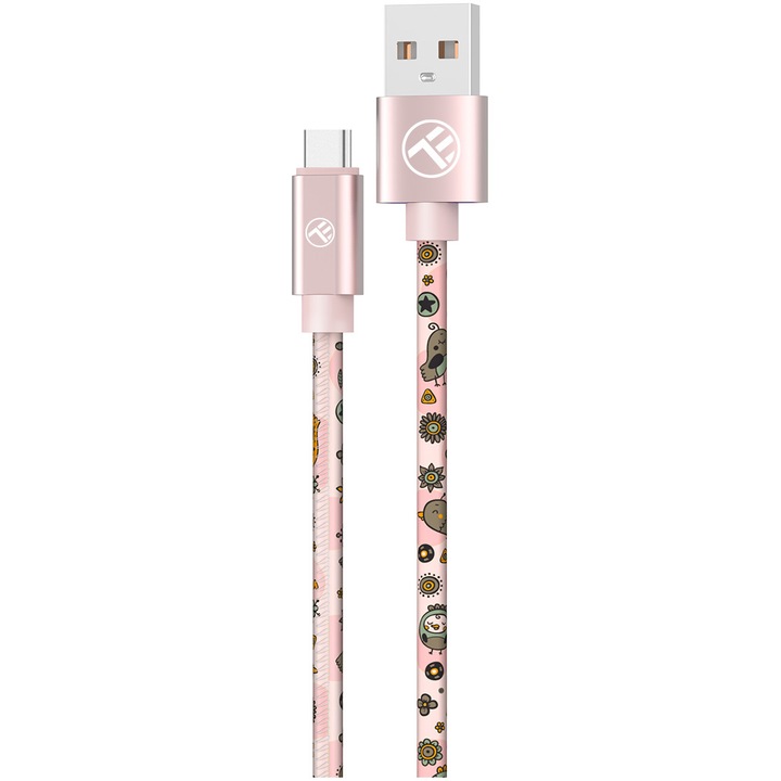 Cablu Tellur Graffiti USB to Type-C, 3A, 1m, pink