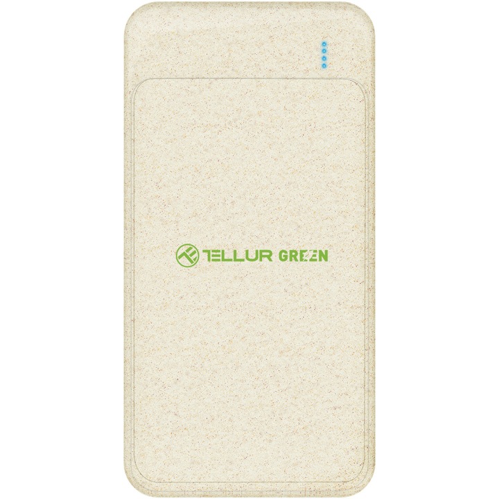 Baterie externa Tellur Green PD103 10000mAh 2xQC3.0 + PD 18W, crem