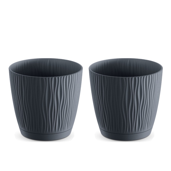 Set 2 Ghivece flori, Prosperplast, Plastic, Interior/Exterior, 16,8 cm, Antracit