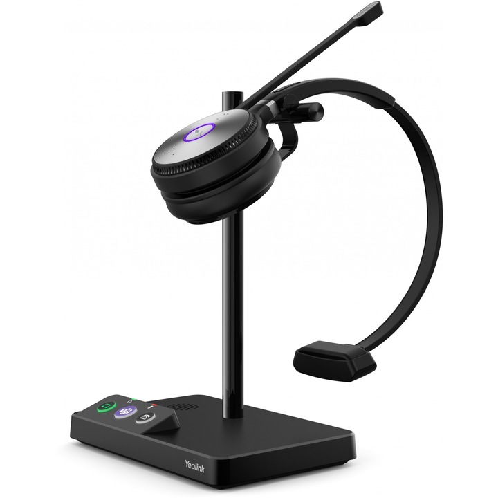 Yealink WH62 Mono UC Személyi audiokonferencia rendszer Vezeték nélküli Fejpánt Iroda/telefonos ügyfélközpont Micro-USB Dokkoló Fekete (1308005)