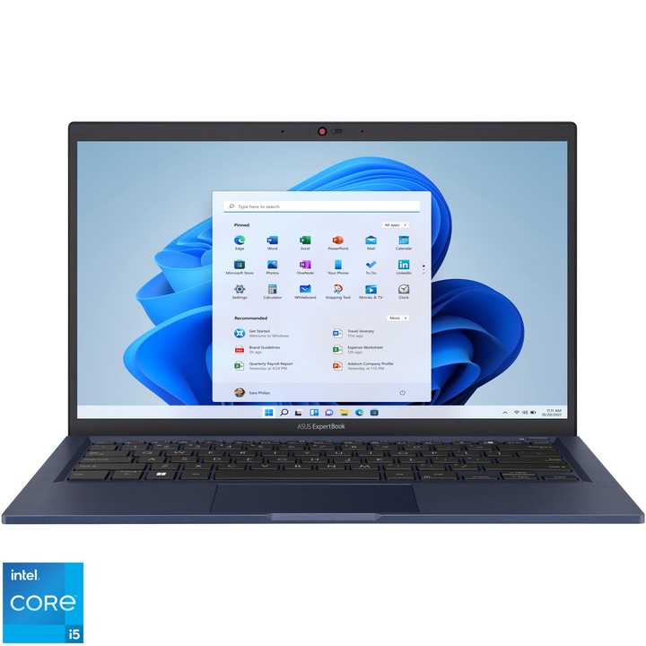 ASUS ExpertBook B1 B1400CBA laptop Intel® Core™ i5-1235U proceszorral, 4.40 GHz-ig, 14'', Full HD, 16GB DDR4, 512GB SSD, Intel® Iris® Xe Graphics, Windows 11 Pro, Nemzetközi angol billentyűzet, Star Black