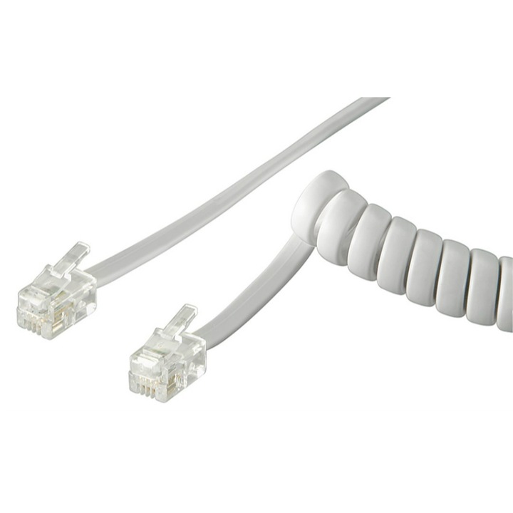 Cablu telefon Goobay, Spiralat, RJ10, 4 m, Alb