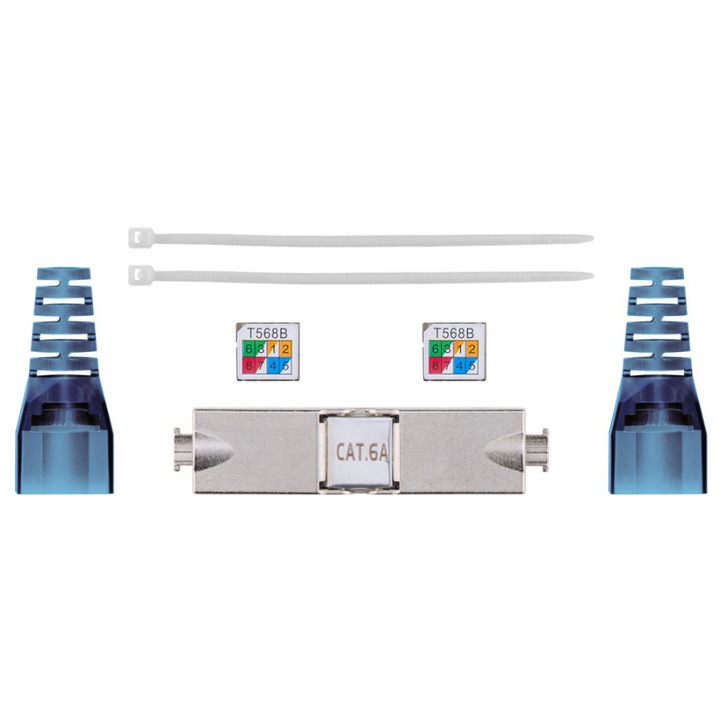Conector cablu Goobay, CAT 6A, Albastru / Argintiu