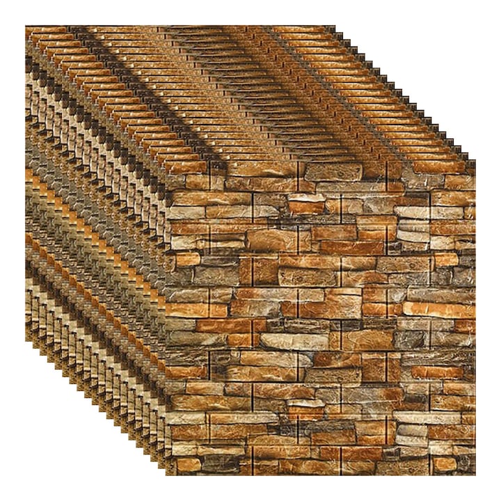 Set 20x Tapet 3D, autoadeziv/autocolant, spuma moale, design modern, pentru interior, usor de curatat, rezistent la apa, dimensiuni 70 cm x 70 cm x 0,3 cm, model caramida, Selling Depot