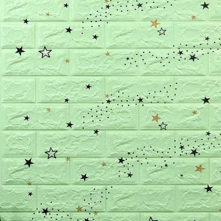 Tapet 3D, autoadeziv/autocolant, spuma moale, design modern, pentru interior, usor de curatat, rezistent la apa, dimensiuni 70 cm x 70 cm x 0,3 cm, design stelute, Verde, Selling Depot
