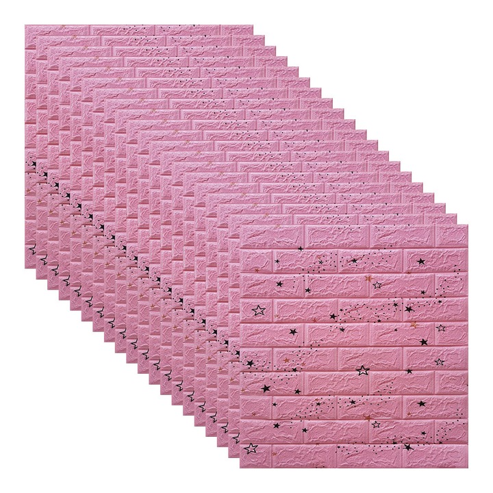 Set 20x Tapet 3D, autoadeziv/autocolant, spuma moale, design modern, pentru interior, usor de curatat, rezistent la apa, dimensiuni 70 cm x 70 cm x 0,3 cm, design stelute, Roz, Selling Depot