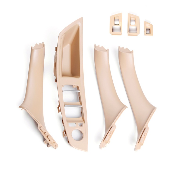Set manere interior fata spate, ornament butoane, Compatibil BMW seria 5 F10/F11, 2009-2017, Bej