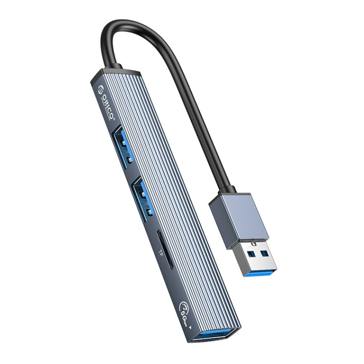 USB хъб, Orico, 1 x USB 3.0, 2 x USB 2.0, 1 x Micro SD, 88 x 15 x 7.5 mm, сив