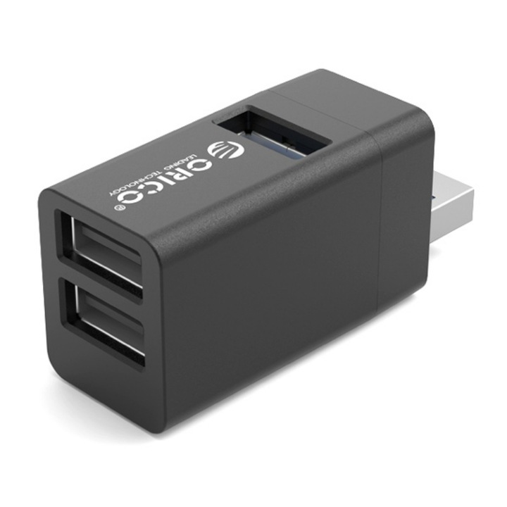 USB хъб, Orico, Алуминиева сплав, 1 x USB 3.0, 2 x USB 2.0, 55 x 25 x 20 mm, Черен