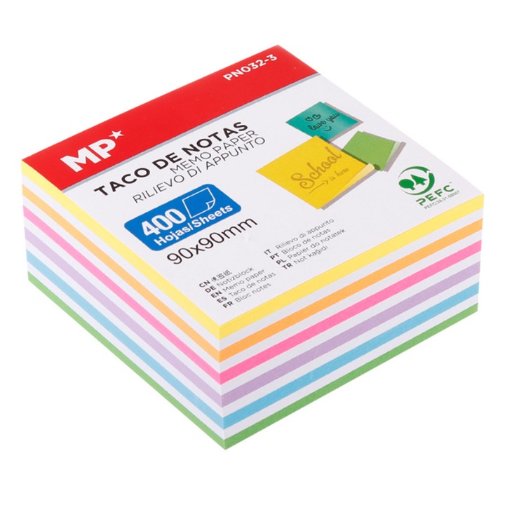 Комплект 400 самозалепващи се бележки, MP, 90 x 90 mm, Многоцветни