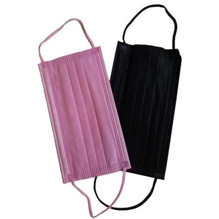 Set 50 bucati Masca chirurgicala medicala, Dr Mayer, 4 straturi, roz-negru