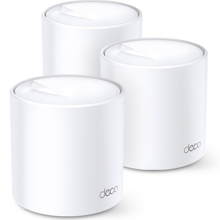 Sistem Mesh Wi-Fi TP-Link Deco X60 V3.20 (3-pack), AX5400, Dual-Band, Wi-Fi 6, AI-Driven Mesh, Antivirus, Control Parental si Control Vocal, cu acoperire completa pentru casa