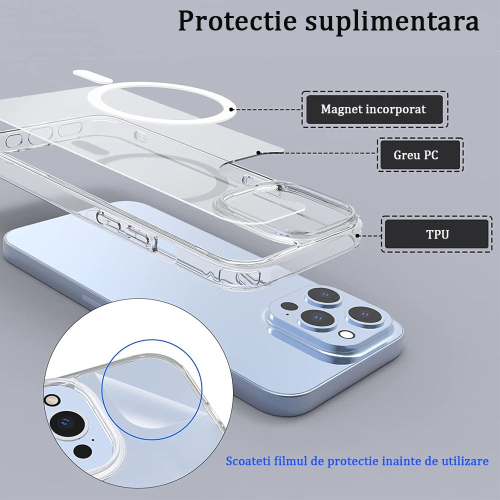 Husa de protectie, MagSafe, TPU, Compatibil cu iPhone 12, Transparent