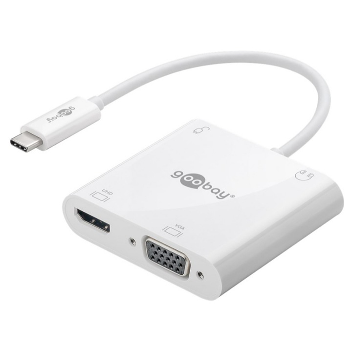 Adaptor, Goobay, USB Type-C/HDMI/VGA/PD, 12cm, Alb