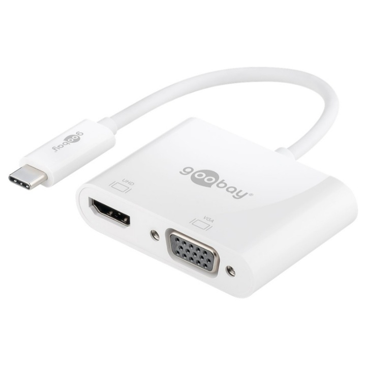 Adaptor, Goobay, USB Type-C/HDMI/VGA, 14 cm, Alb