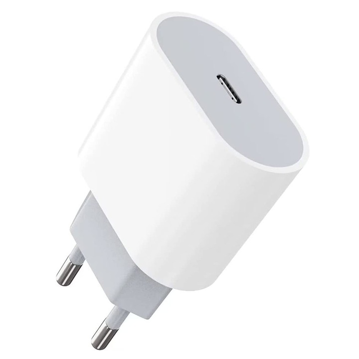 Töltő kompatibilis iPhone-nal, Type-C, Gyorstöltés 20W, Fehér