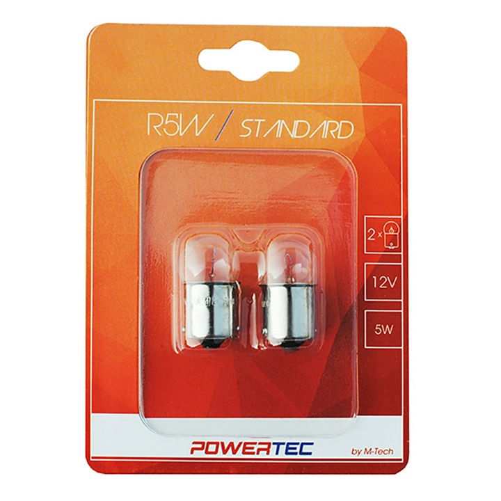 Set becuri halogen, M-Tech, R5W, 12V, 5W, BA15s, 2 buc