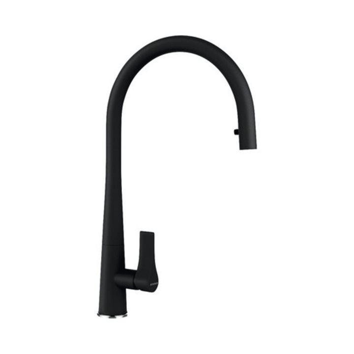 Висок кухненски смесител с изтеглящ се душ Gota, керамичен патрон, Черен Cristadur