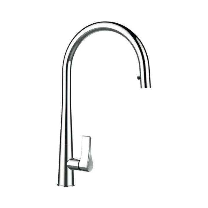 Висок кухненски смесител с изтеглящ се душ Gota, керамичен патрон, лъскав хром Cristadur