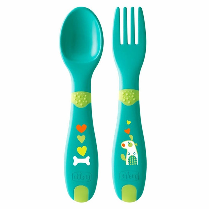 Комплект 2 лъжици и вилици Chicco First Cutlery 086627, зелен