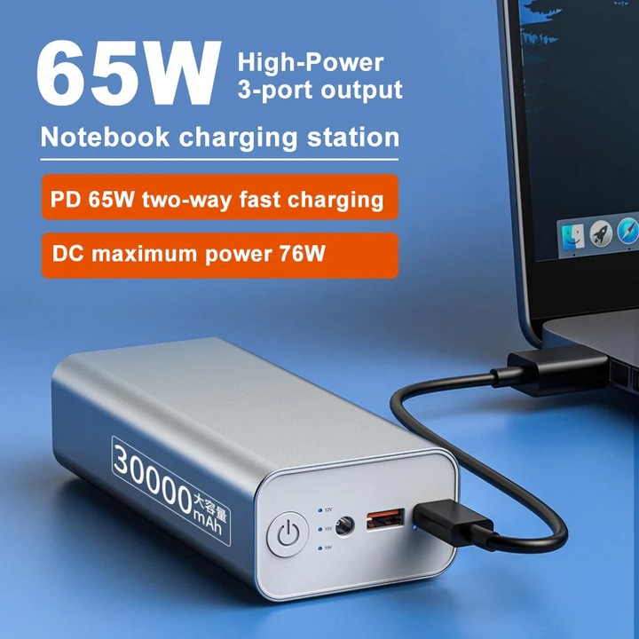 Baterie Externa Powerbank Vektros VB32, PD, 65W, 30000mAh