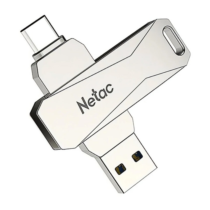 USB memóriakártya Netac U782C, 128 GB, USB 3.0 és USB-C, ezüst