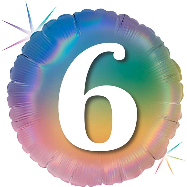 Balon Folie Rotund Cifra 6, Rainbow, 46 cm, G78046RH