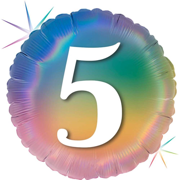 Balon Folie Rotund Cifra 5, Rainbow, 46 cm, G78045RH